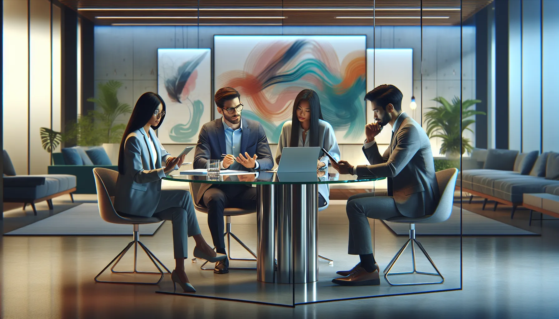 diverse team discussing customer service calls in a modern office.