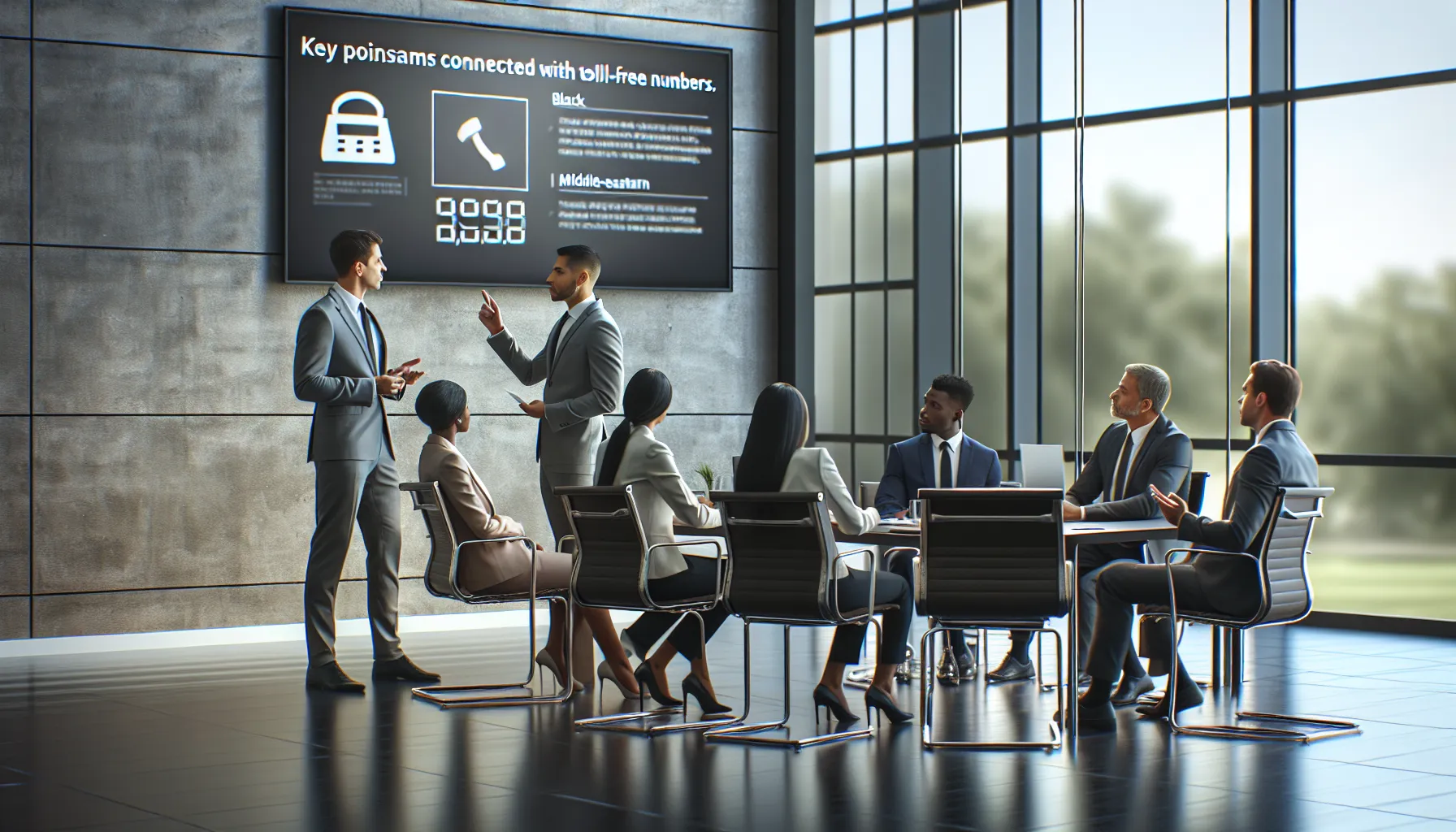 diverse team discussing risks of toll-free number scams.