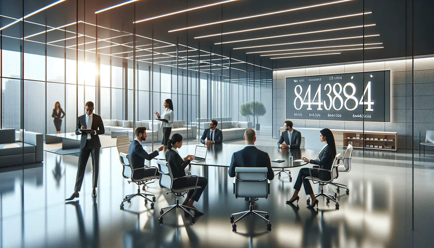 professionals discussing the significance of 8444387968 in a modern office setting.