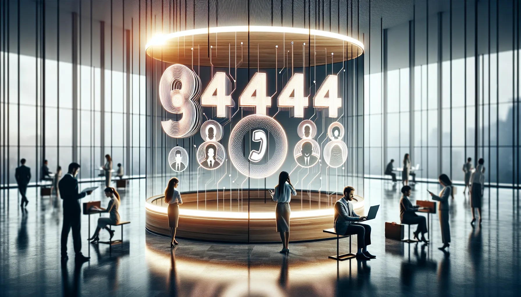Toll-free number representation with diverse professionals in a modern office.